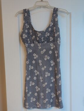 Chesley Navy and White Floral Gingham Mini Dress